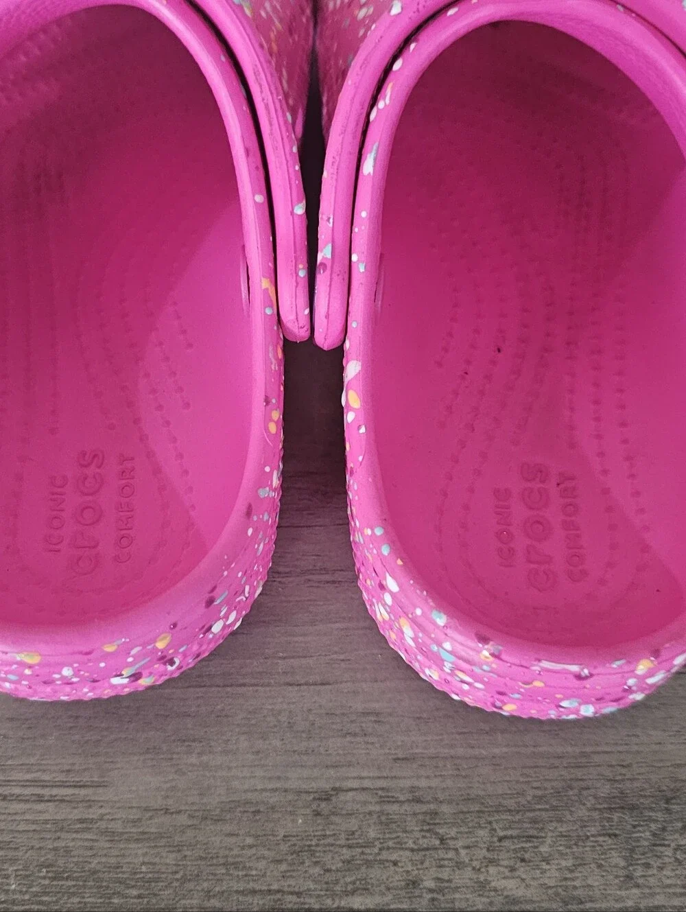 CROCS Kids Pink Paint Splatter Clogs Heart Jewel Toddler Girl C 11